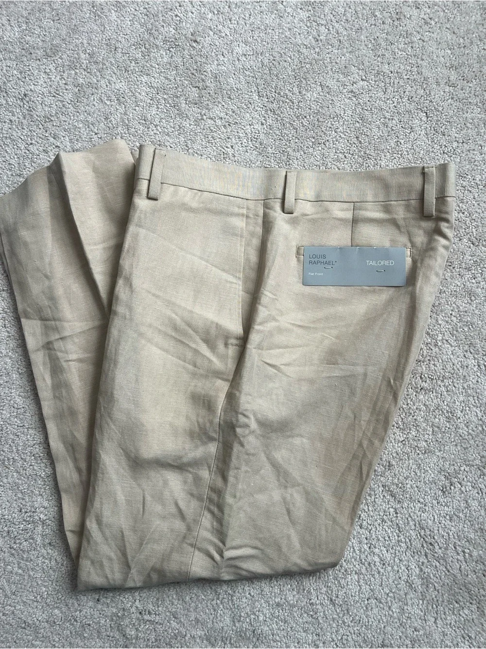 Louis Raphael Men's Tailored Linen Blend Dress Pants in Light Beige